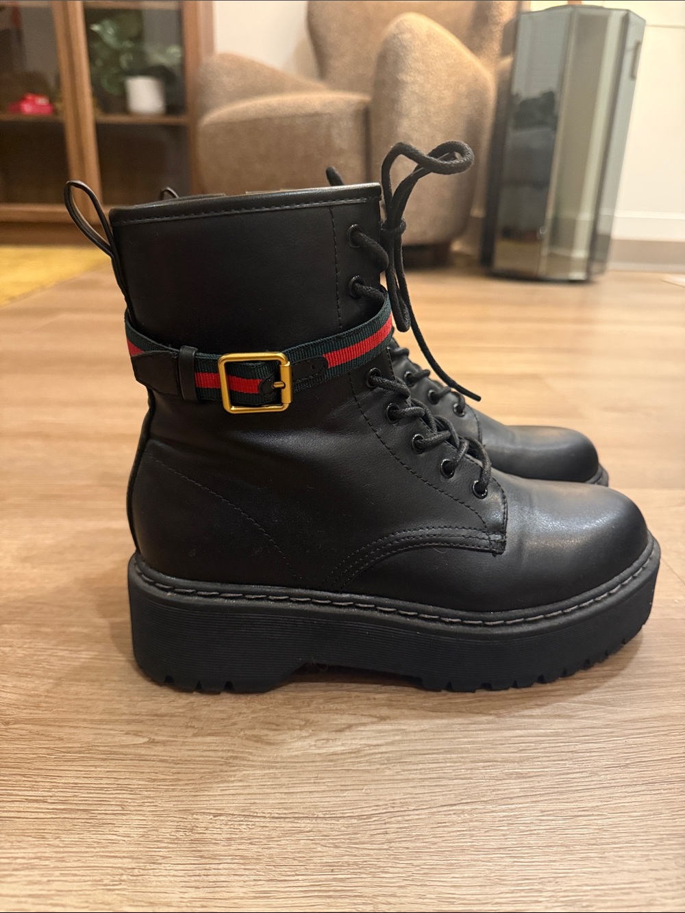 Steve Madden BETTYY Boot with Red/Green/Gold Buckle